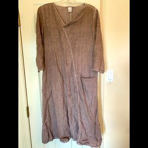 Elemente Clemente 100% Linen Taupe Grey Tunic Dress